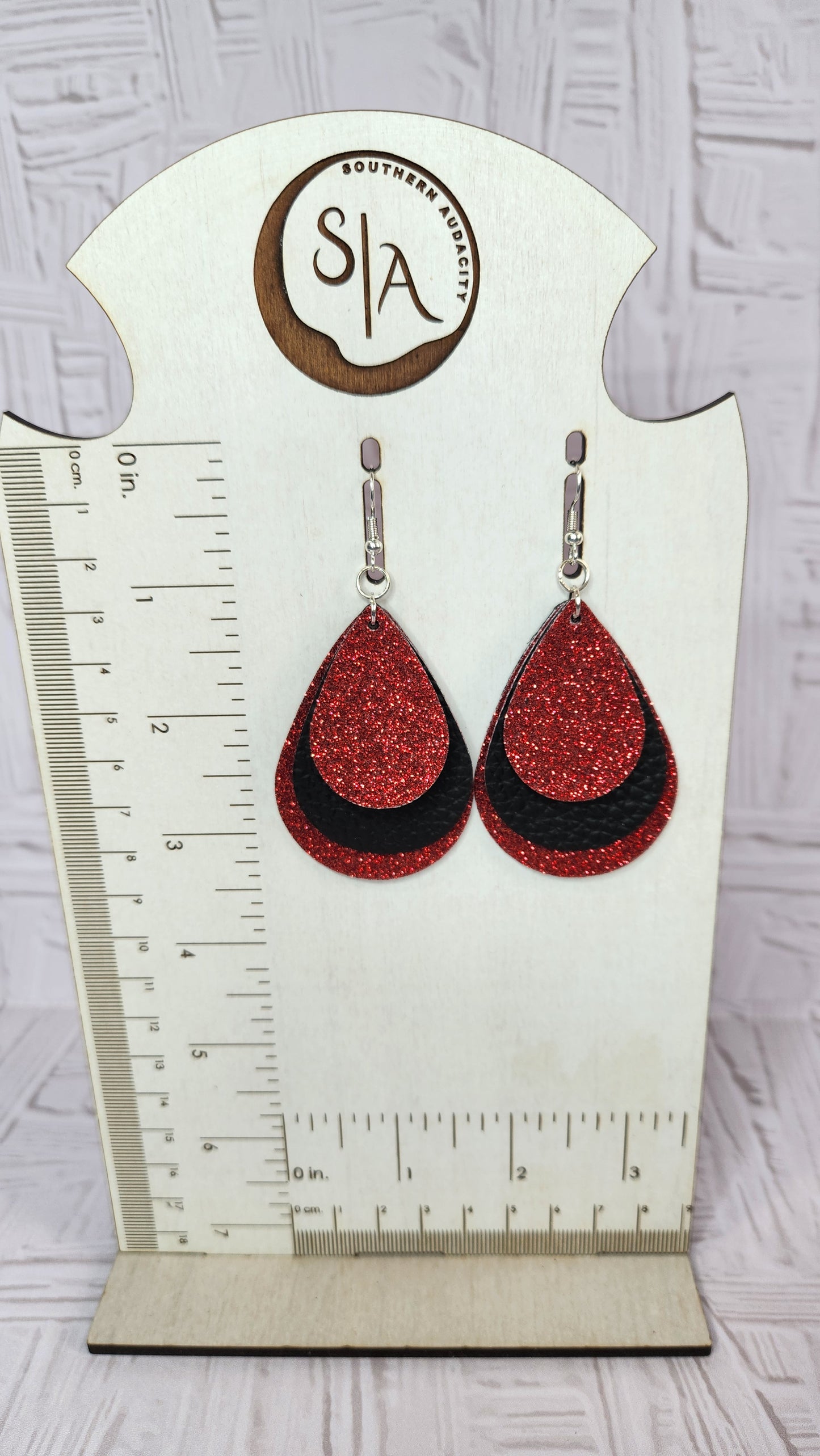 Faux Pebble Leather and Glitter Earrings