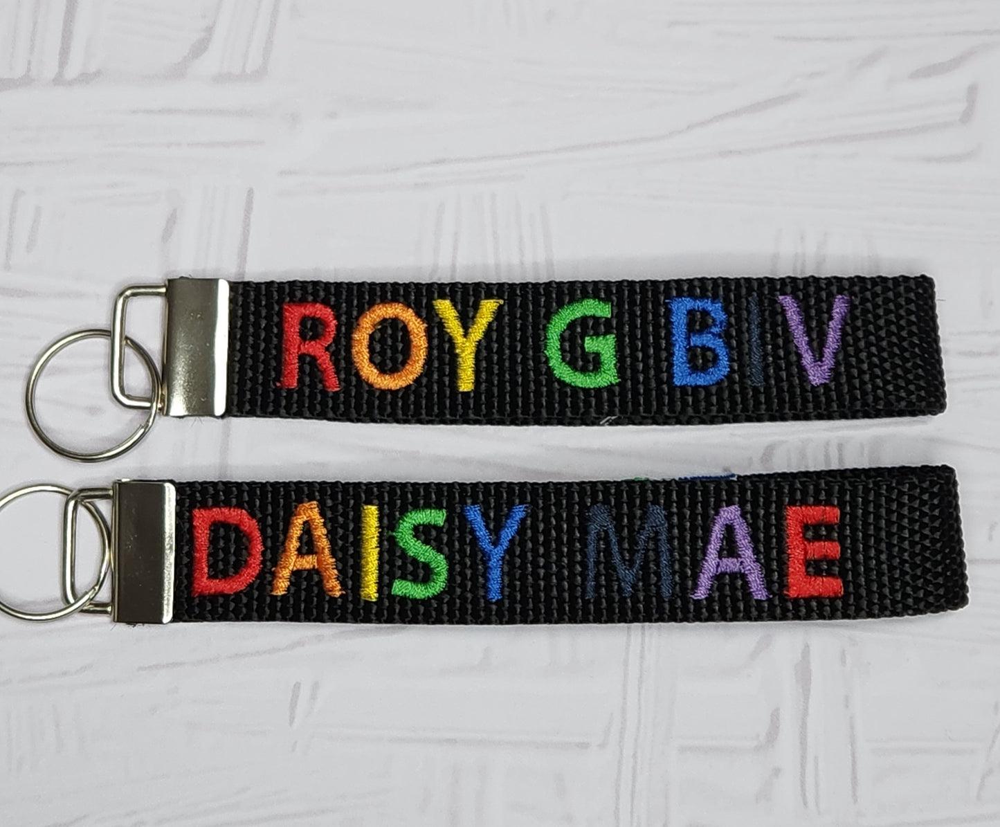ROYGBIV thread color Embroidered Key Fob/ Wristlet Key Chain Personalized Keyfob