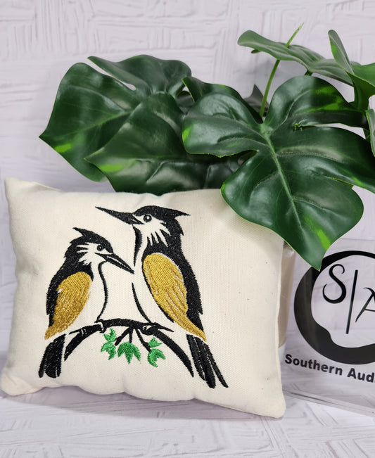 Birds of a Feather in Black and Gold Embroidered Mini Pillow