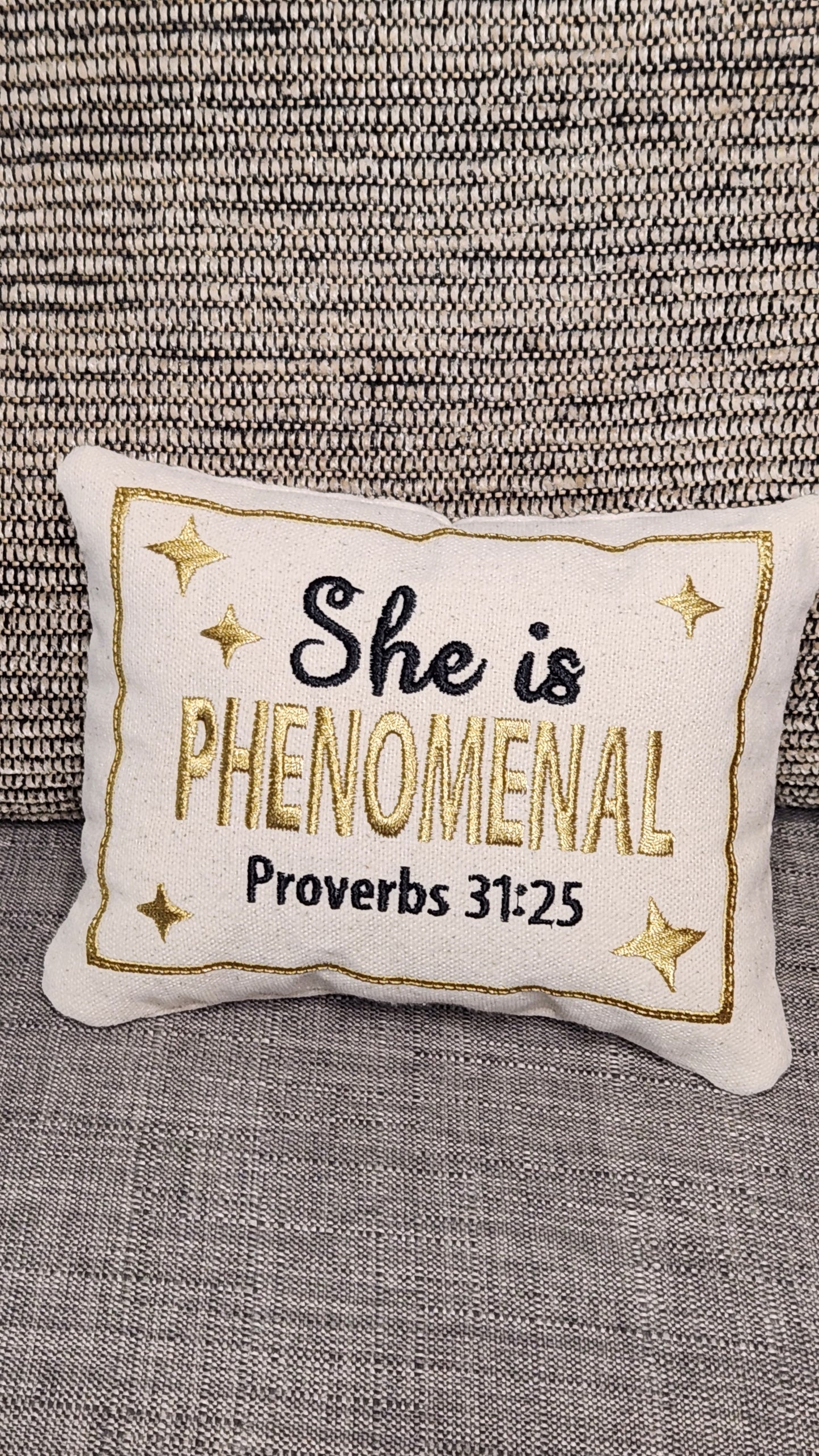 She Is PHENOMENAL Embroidered Mini Pillow