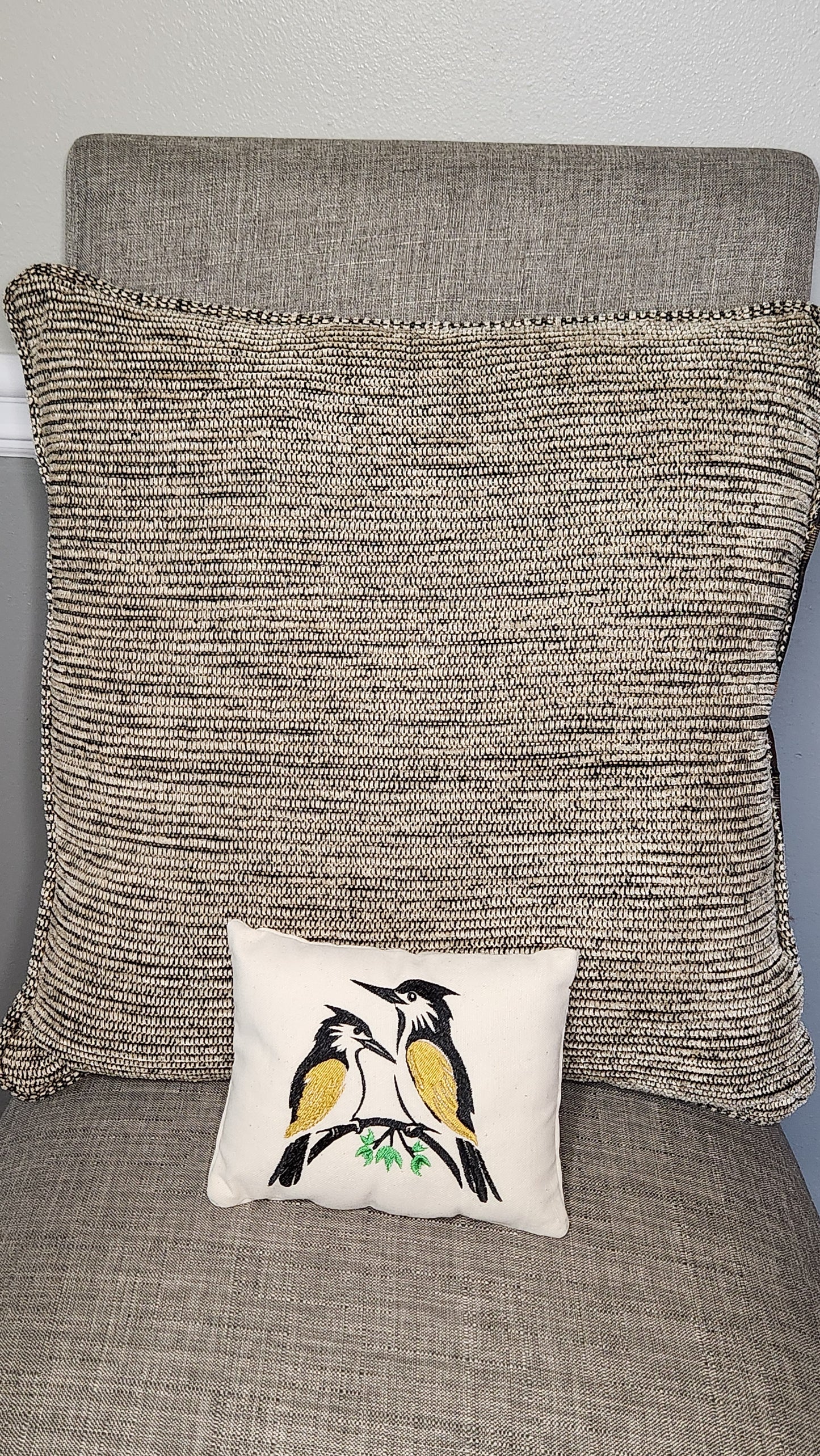 Birds of a Feather in Black and Gold Embroidered Mini Pillow
