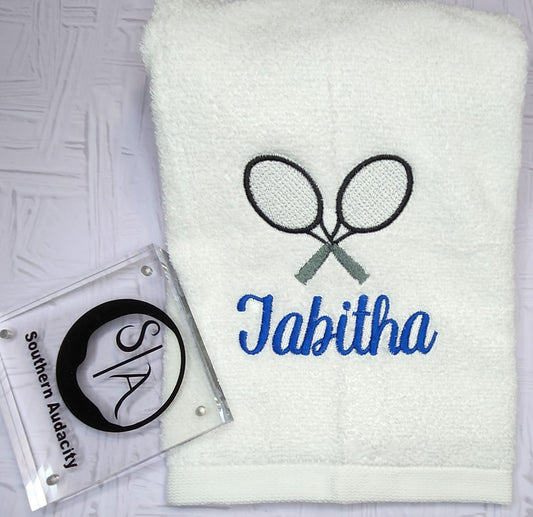 Tennis Rackets- Embroidered & Personalized Hand Towel /Sweat Towel