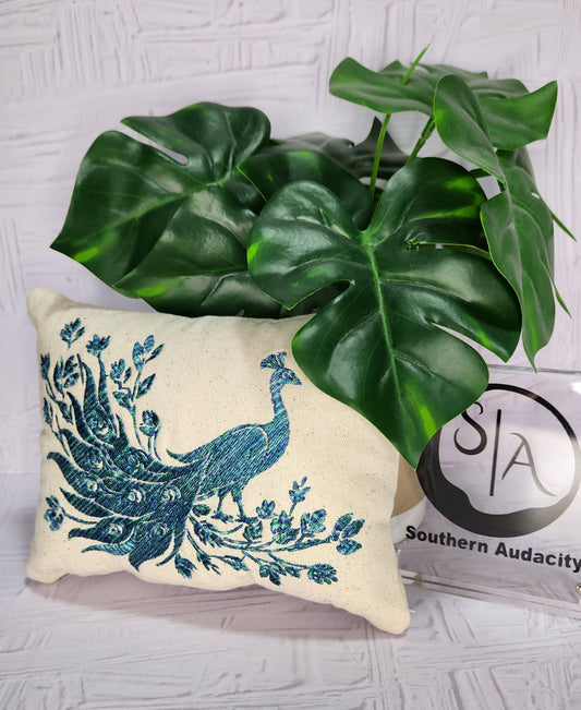 Peacock Pride  Embroidered Mini Pillow