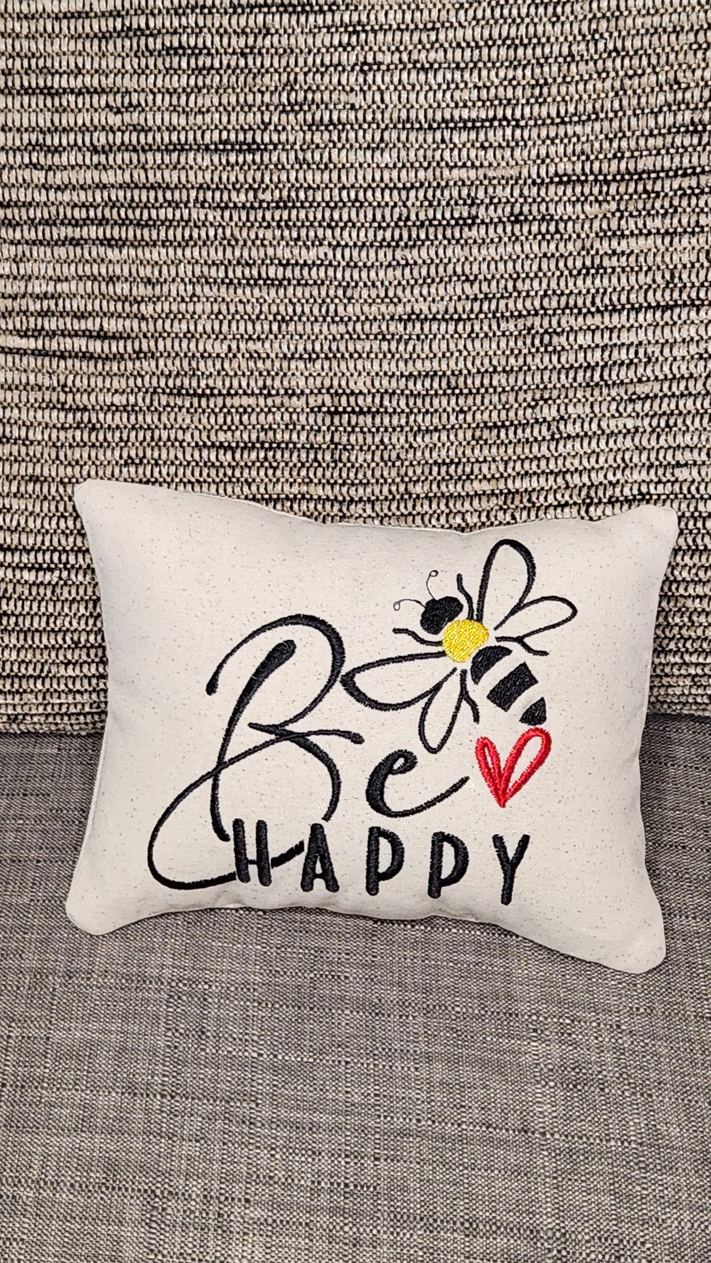Bee Happy Embroidered Mini Pillow