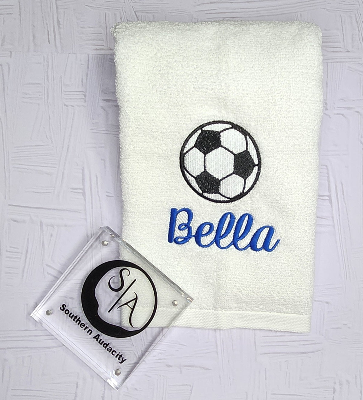 Soccer- Embroidered & Personalized Hand Towel /Sweat Towel