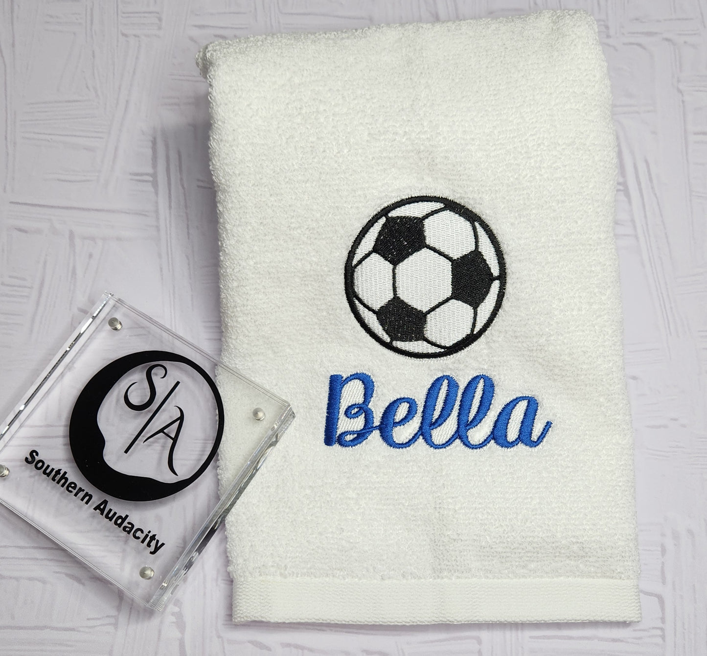 Soccer- Embroidered & Personalized Hand Towel /Sweat Towel