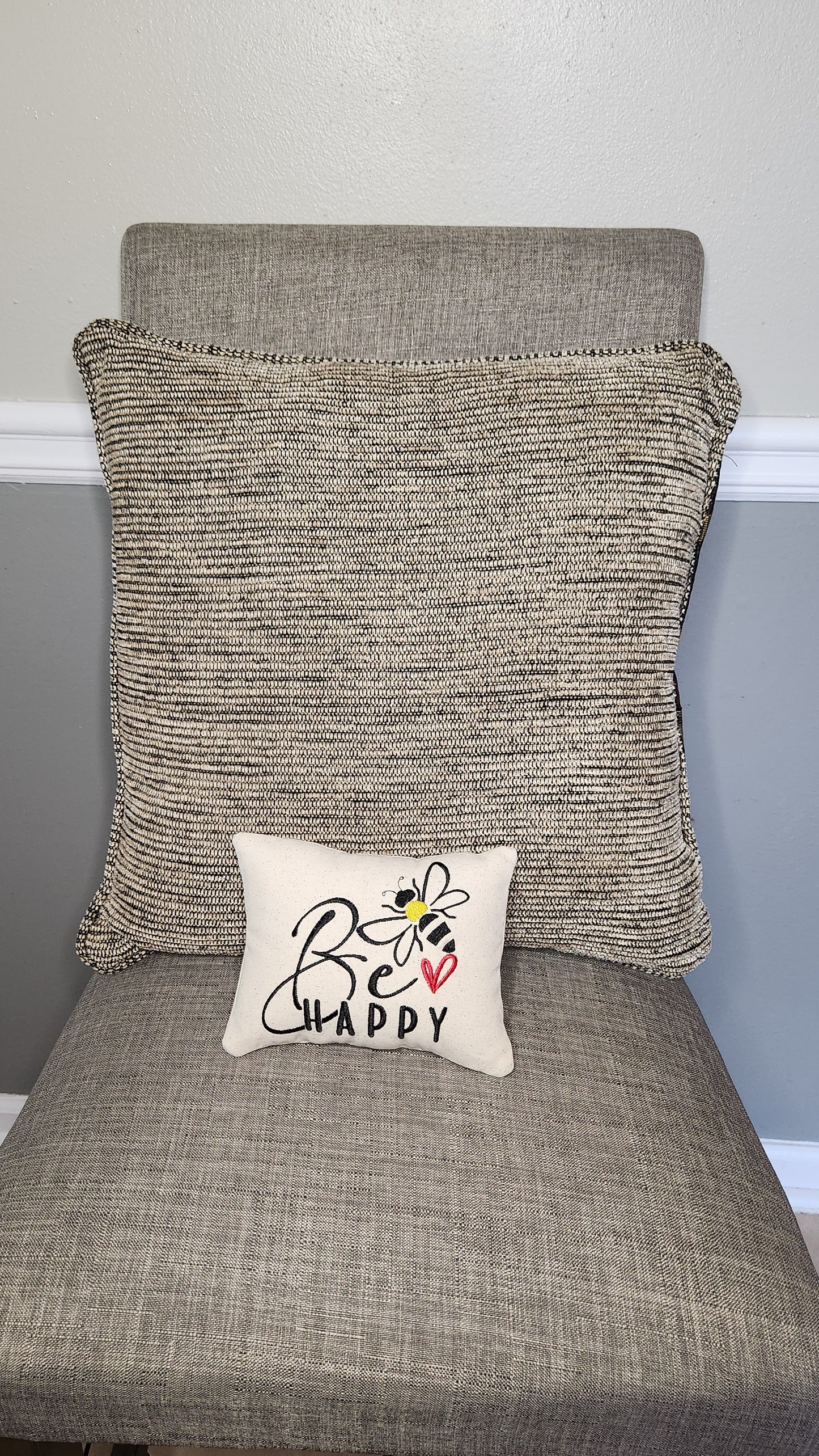 Bee Happy Embroidered Mini Pillow