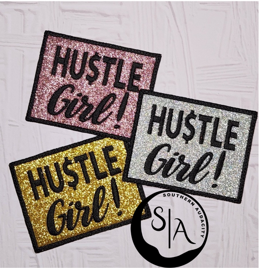 HUSTLE GIRL 3.5 inch, glitter, Iron on patch,  embroidered patch