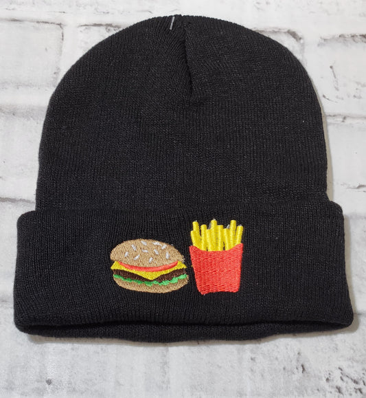 Burger &Fries Embroidered Beanie Knitted Cap
