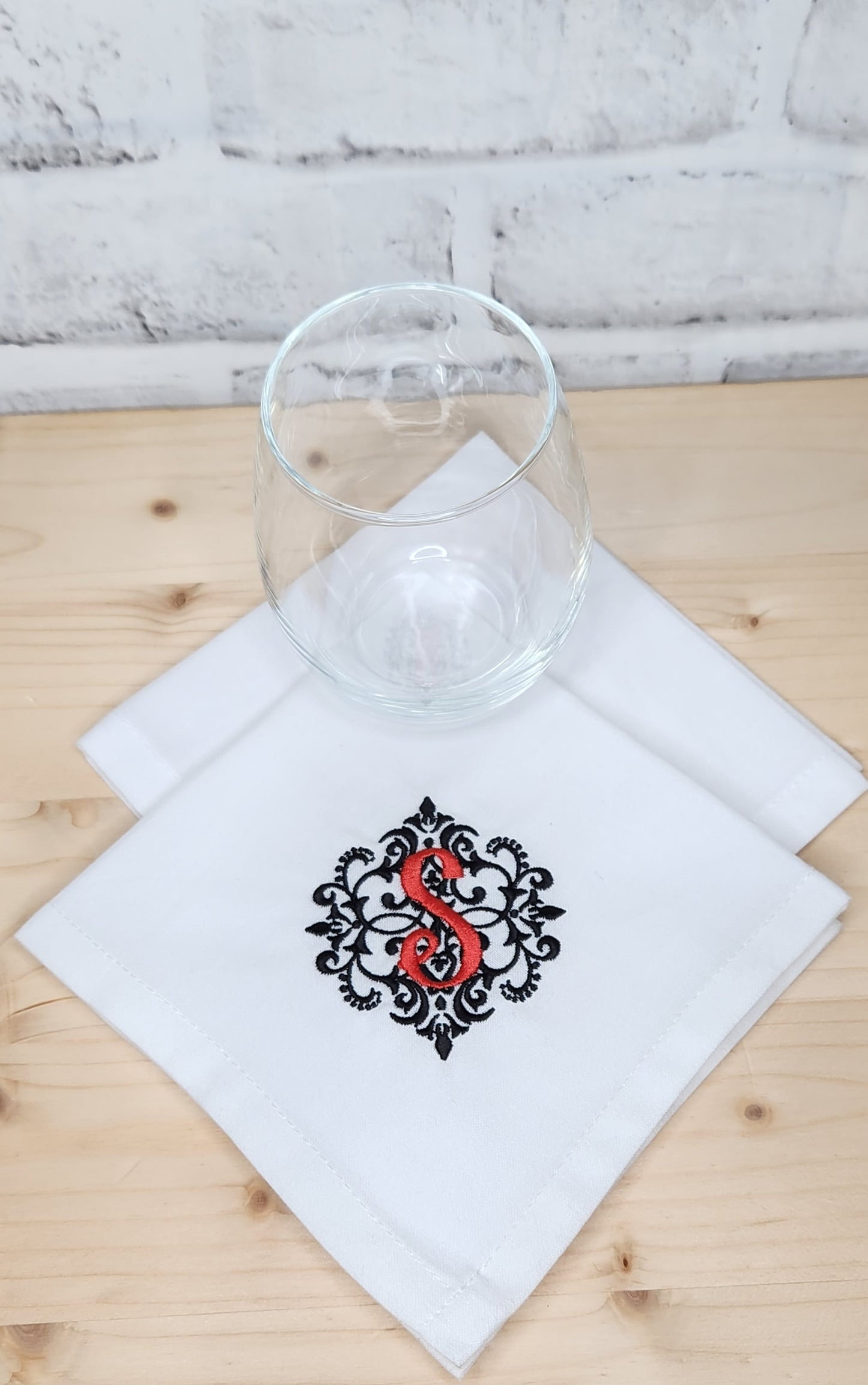 Embroidered Monogram Cocktail Napkins- 12x12 inches -Demask