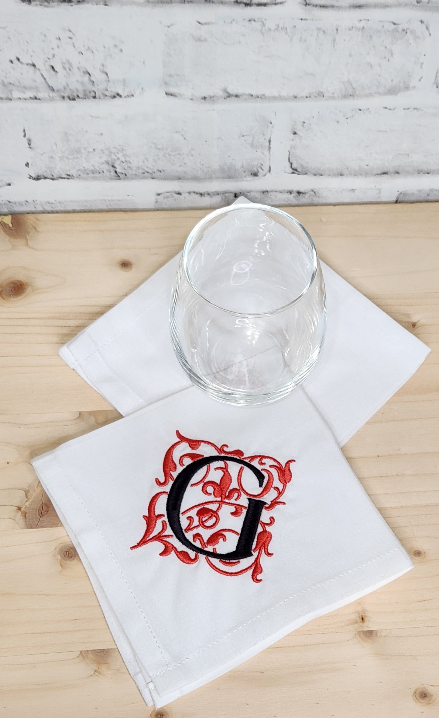 Embroidered Monogram Cocktail Napkins- 12x12 inches -Gracie