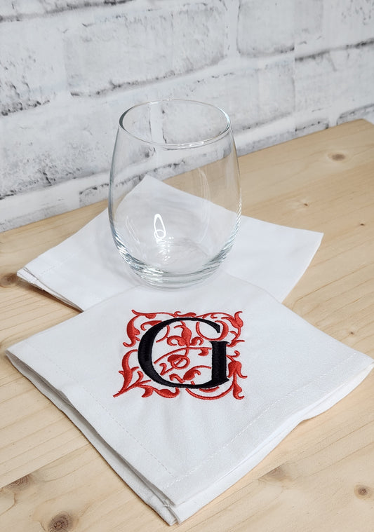 Embroidered Monogram Cocktail Napkins- 12x12 inches -Gracie