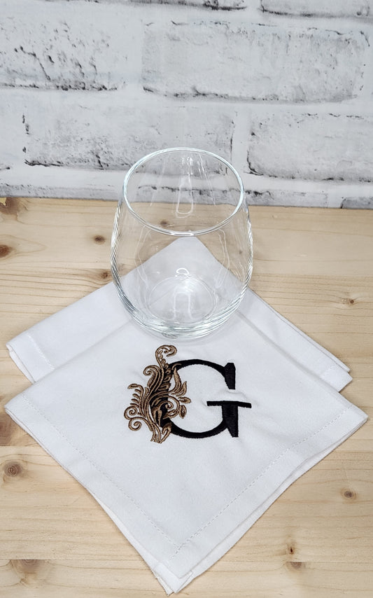 Embroidered Monogram Cocktail Napkins 12x12 inches - Finesse